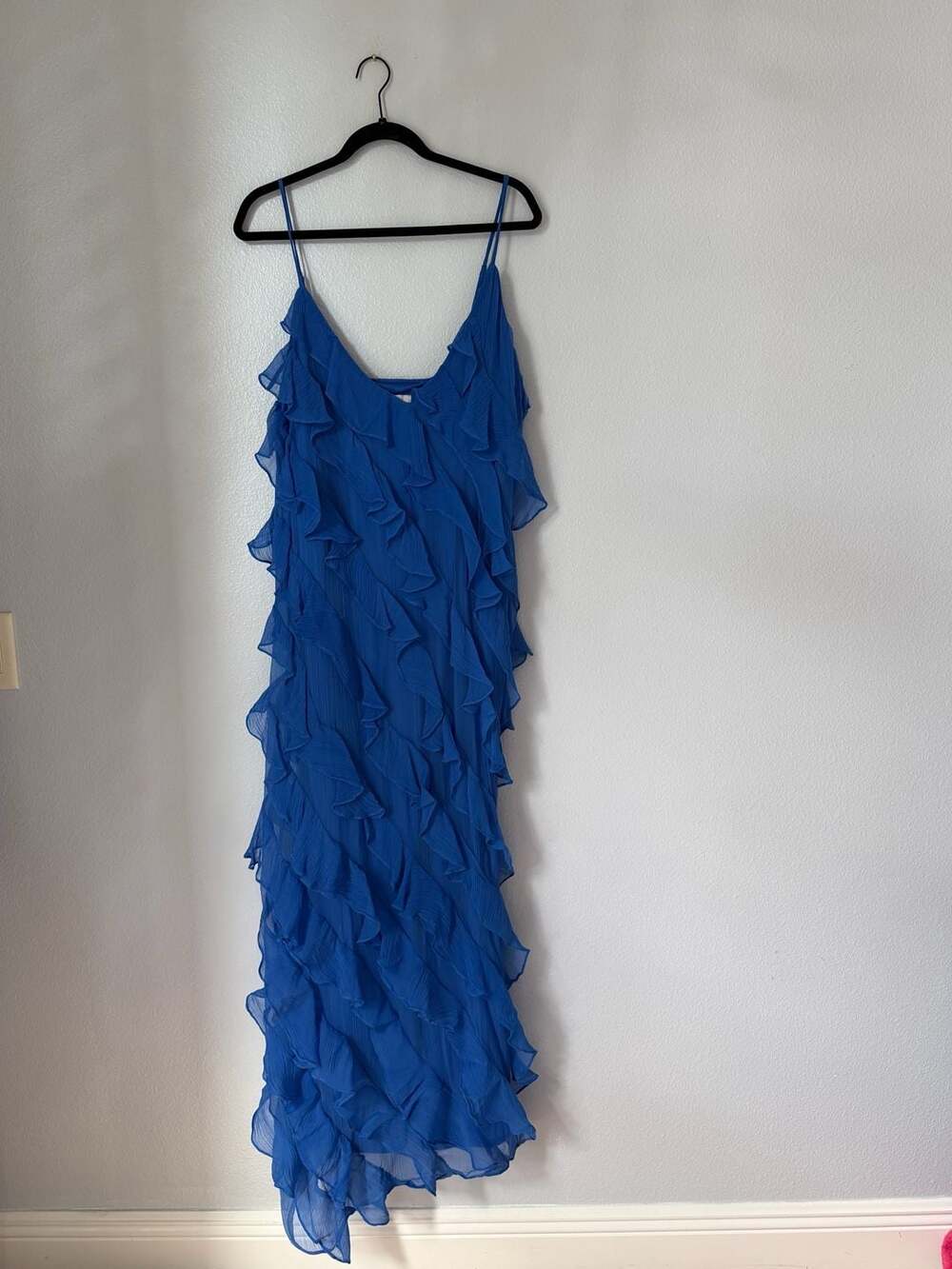 Bhldn By Anthropologie Tiered Ruffle High-Low Dress Size US 16 Blue Chiffon